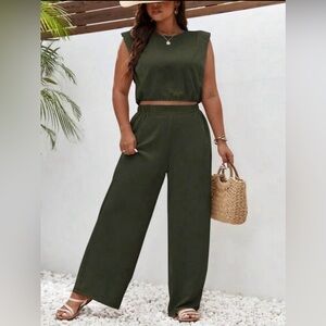 Women's Olive Green Wide-Leg Pants